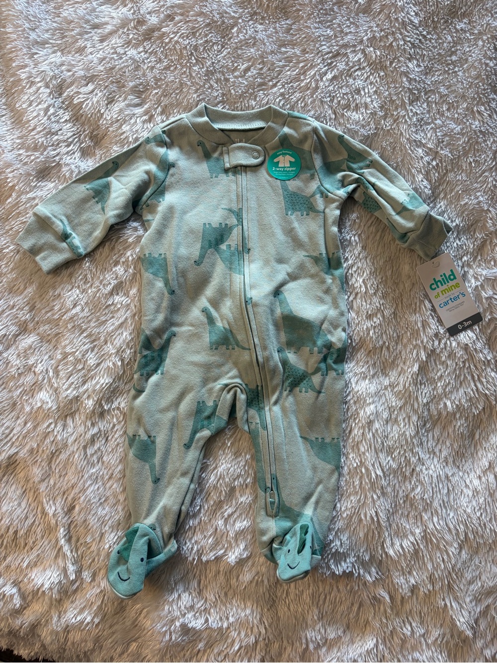 Carter's Mint Green Dinosaur Footed One-Piece